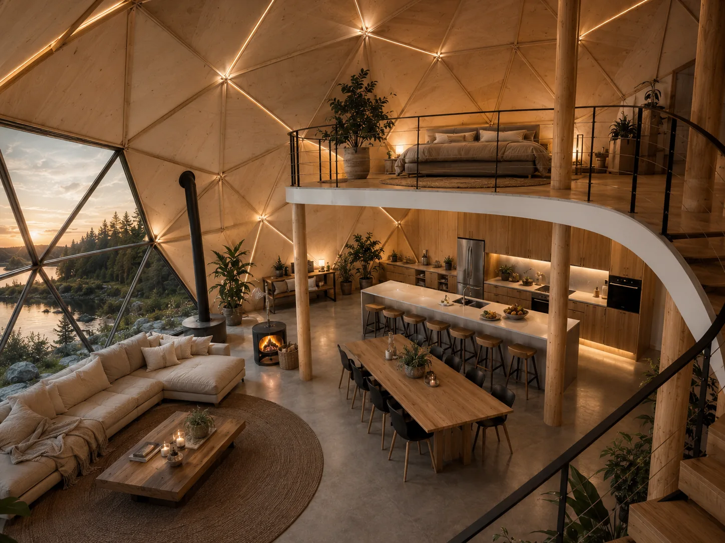 Warm interior concept with a loft