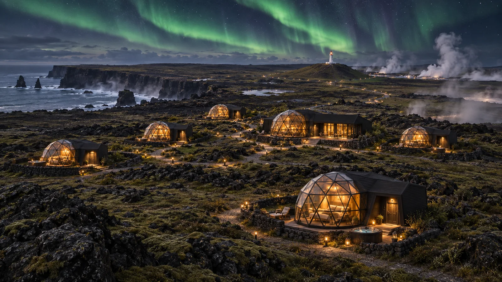 A group of retreat homes in a northern landscape